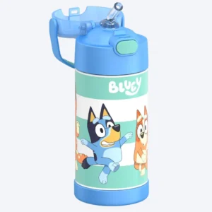 THERMOS FUNTAINER Water Bottle with Straw - 12 Ounce - Kids Stainless Steel Vacuum Insulated Water Bottle with Lid, Bluey