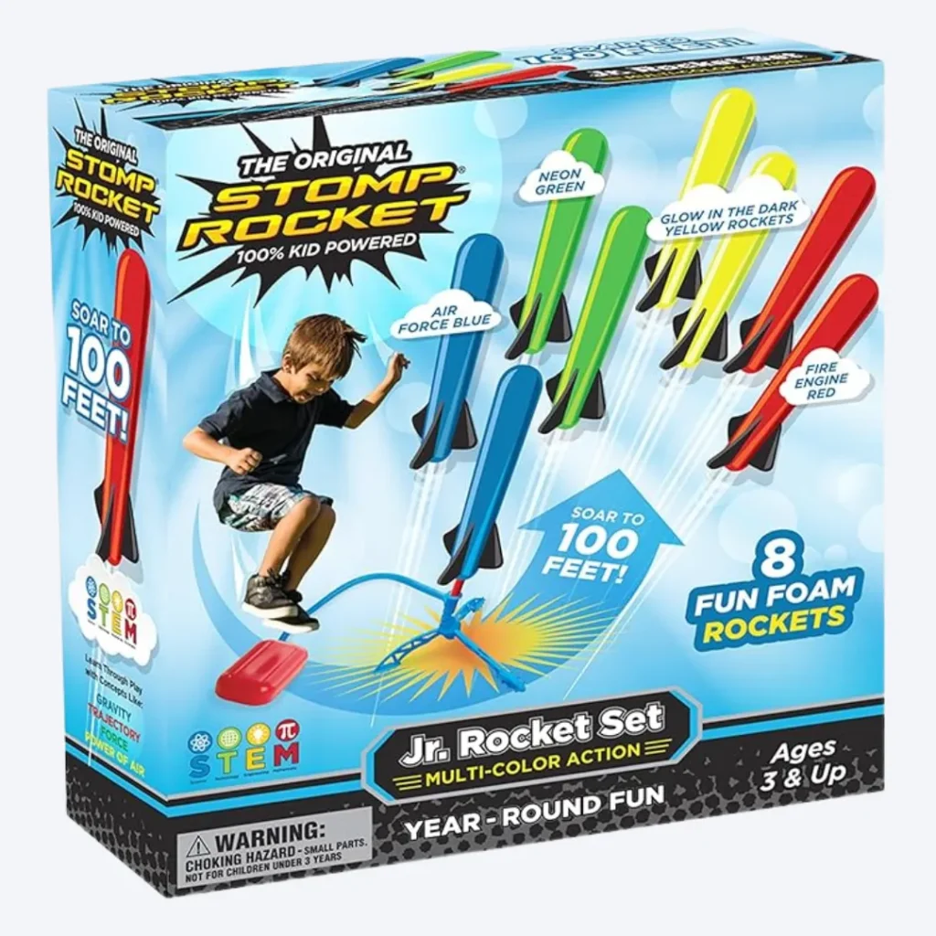 Stomp Rocket Jr Multi-Color Rocket Launcher for Kids, 8 Rockets - Fun Outdoor Kids Gifts for Boys & Girls - STEM Toy Foam Blaster Set Soars Up to 100 Feet - Ages 3 & Up